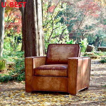 U-ЛУЧШИЙ Ретро Американский Классический Кожаный диван-кресло Chesterfield, Одноместный диван, Винтажный стиль, Гостиная, диван-кресло для Клуба
